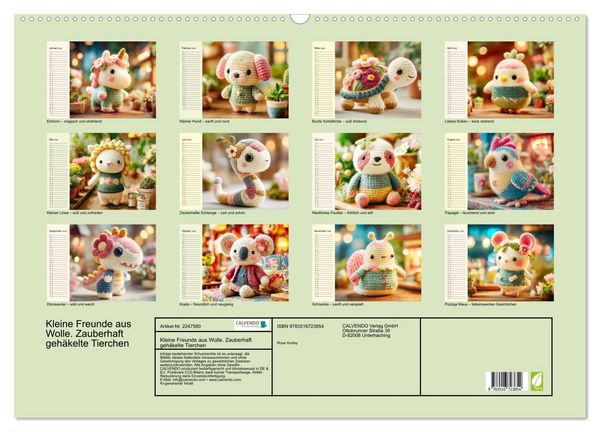 Produktbild: Kleine Freunde aus Wolle. Zauberhaft geh&auml;kelte Tierchen (Wandkalender 2026 DIN A2 quer), CALVENDO Monatskalender