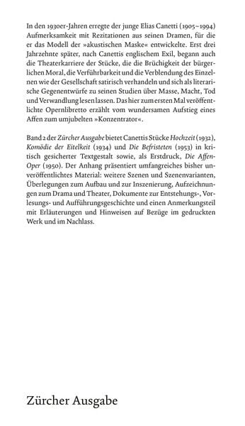 Produktbild: Hochzeit / Kom&ouml;die der Eitelkeit / Die Befristeten / Die Affen-Oper &ndash; Z&uuml;rcher Ausgabe, Band 2