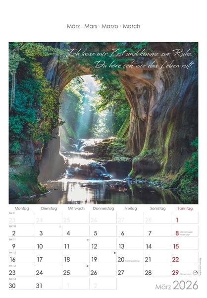 Auszeit für die Seele 2026 - Bildkalender 23,7x34 cm - Kalender mit Platz für Notizen - mit vielen Zusatzinformationen - Wandkalender - Alpha Edition