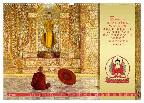 Produktbild: BUDDHIST WISDOMS - THE RED UMBRELLA (High Quality Premium Wall Calendar 2026 DIN A2 landscape),CALVENDO 12 Month Wall Calendar