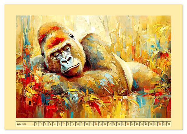 Produktbild: W&auml;chter der Stille. Beeindruckende Gorillas in moderner &Ouml;loptik (Wandkalender 2026 DIN A4 quer), CALVENDO Monatskalender
