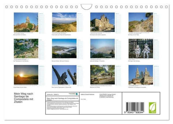 Produktbild: Mein Weg nach Santiago de Compostela mit Zitaten (Wandkalender 2026 DIN A4 quer), CALVENDO Monatskalender