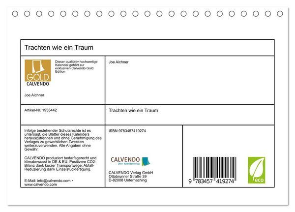 Produktbild: Trachten wie ein Traum (Tischkalender 2026 DIN A5 quer), CALVENDO Monatskalender