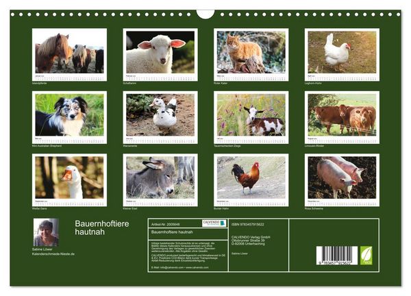 Produktbild: Bauernhoftiere hautnah (Wandkalender 2026 DIN A3 quer), CALVENDO Monatskalender