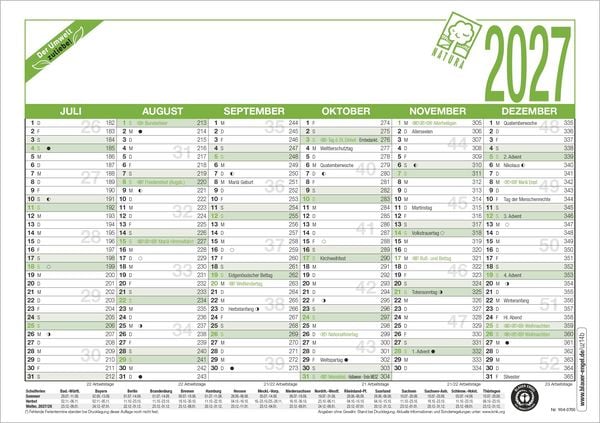 Produktbild: Arbeitstagekalender A5 Blauer Engel 2027