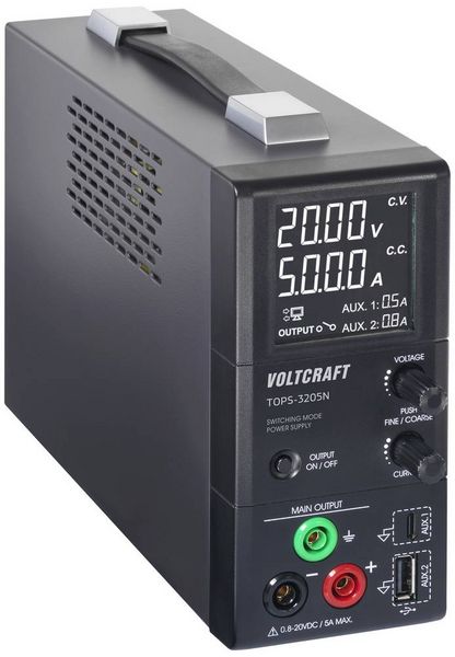 Produktbild: VOLTCRAFT TOPS-3205N Labornetzger&auml;t, einstellbar 0.8 - 20 V/DC 0.1 - 5 A 100 W l&uuml;fterlos Anzahl Ausg&auml;nge 3 x