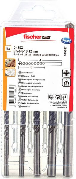 Produktbild: Fischer 545507 Stein-Spiralbohrer-Set 5 mm, 6 mm, 8 mm, 10 mm, 12mm Zylinderschaft 1St.
