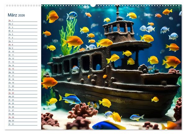 Produktbild: Aquarienzauber - Bunte KI Unterwasserwelten (Wandkalender 2026 DIN A2 quer), CALVENDO Monatskalender
