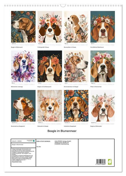 Produktbild: Beagle im Blumenmeer (Wandkalender 2026 DIN A2 hoch), CALVENDO Monatskalender
