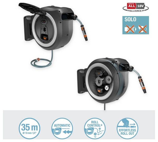Produktbild: GARDENA 18647-55 Power Roll XXL Akku-Wand-Schlauchbox 40m 1 St. Grau-Wei&szlig;