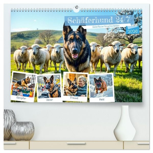 Produktbild: Sch&auml;ferhund 24/7 - Keine Pause f&uuml;r echte Helden (hochwertiger Premium Wandkalender 2026 DIN A2 quer), Kunstdruck in Hochglanz