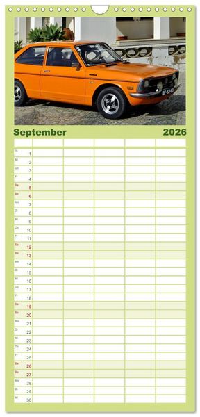 Produktbild: Familienplaner 2026 - Automobile Tr&auml;ume der 70er mit 5 Spalten (Wandkalender, 21 x 45 cm) CALVENDO