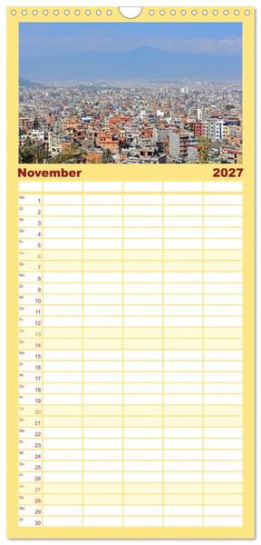 Produktbild: Familienplaner 2027 - Im Kathmandutal mit 5 Spalten (Wandkalender, 21 x 45 cm) CALVENDO