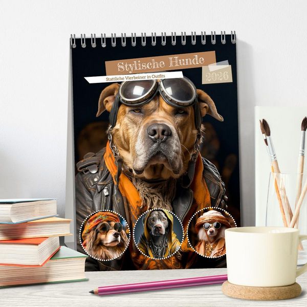 Produktbild: Stylische Hunde (Tischkalender 2026 DIN A5 hoch), CALVENDO Monatskalender