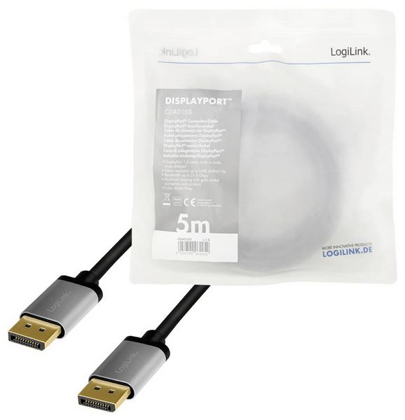 Produktbild: LogiLink DisplayPort AV Anschlusskabel [1x DisplayPort - 1x DisplayPort] 5m Schwarz/Grau