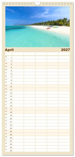 Produktbild: Familienplaner 2027 - Malediven, Perle im Indischen Ozean mit 5 Spalten (Wandkalender, 21 x 45 cm) CALVENDO