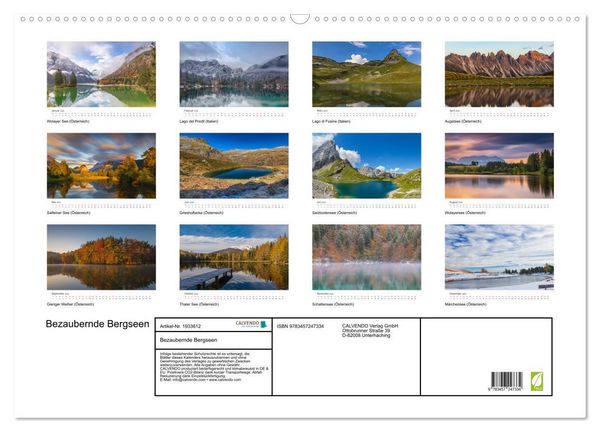 Produktbild: Bezaubernde Bergseen (Wandkalender 2026 DIN A2 quer), CALVENDO Monatskalender