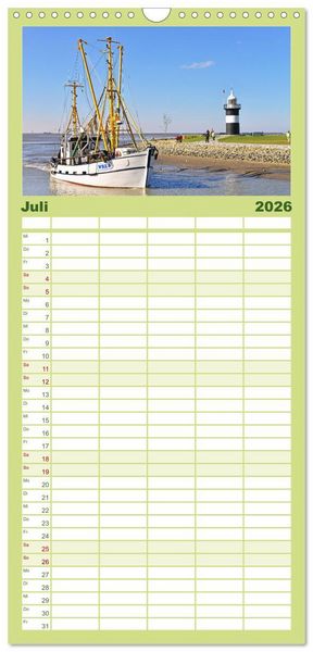 Produktbild: Familienplaner 2026 - Leuchtt&uuml;rme: Die Sch&ouml;nsten an Nord- und Ostsee mit 5 Spalten (Wandkalender, 21 x 45 cm) CALVENDO