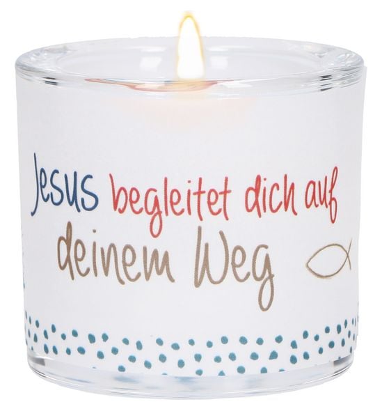 Produktbild: Glaswindlicht zur Erstkommunion - Jesus begleitet dich auf deinem Weg