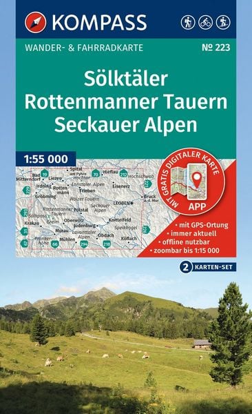Produktbild: KOMPASS Wanderkarten-Set 223 S&ouml;lkt&auml;ler, Rottenmanner Tauern, Seckauer Alpen (2 Karten) 1:55.000
