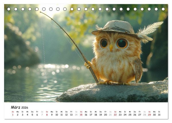 Produktbild: Eulen im Wald - Die geheimen Jobs und Aufgaben (Tischkalender 2026 DIN A5 quer), CALVENDO Monatskalender