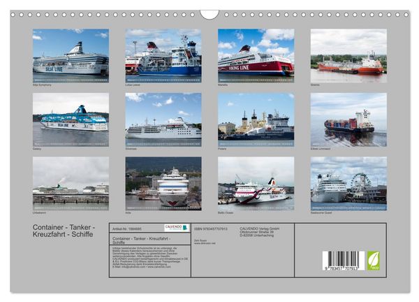 Produktbild: Container - Tanker - Kreuzfahrt - Schiffe (Wandkalender 2026 DIN A3 quer), CALVENDO Monatskalender