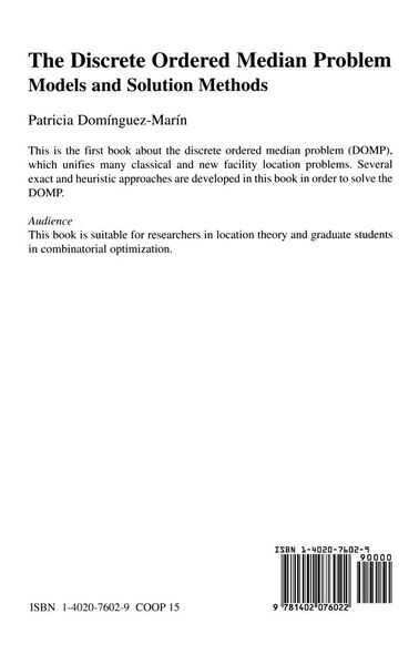 Produktbild: The Discrete Ordered Median Problem: Models and Solution Methods