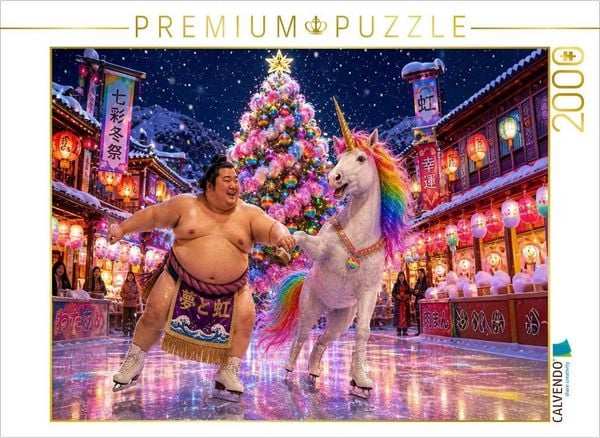 CALVENDO Puzzle Sumoringer und Einhorn auf dem Eis | 2000 Teile Lege-Größe 90x67cm Foto-Puzzle für glückliche Stunden
