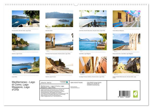 Produktbild: Mediterraneo - Lago di Como, Lago Maggiore, Lago d'Orta (hochwertiger Premium Wandkalender 2026 DIN A2 quer), Kunstdruck in Hochglanz