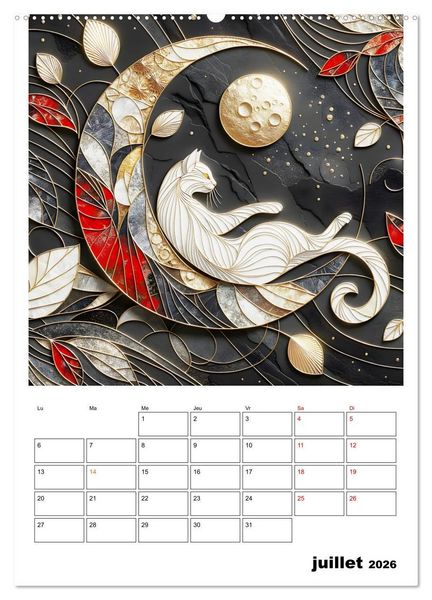 Produktbild: Les chats - Pattes de velours au clair de lune (Calendrier mural 2026 DIN A2 horizontal), CALVENDO calendrier mensuel
