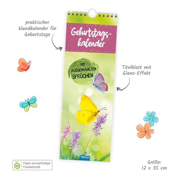 Produktbild: Tr&ouml;tsch Wandkalender Geburtstagskalender mit ausgew&auml;hlten Spr&uuml;chen