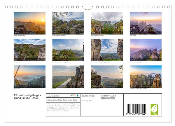 Produktbild: Elbsandsteingebirge - Rund um die Bastei (Wandkalender 2026 DIN A4 quer), CALVENDO Monatskalender
