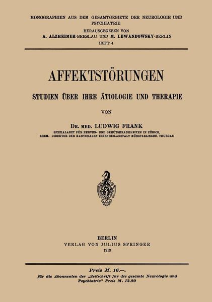 Produktbild: Affektst&ouml;rungen Studien &uuml;ber Ihre &auml;tiologie und Therapie