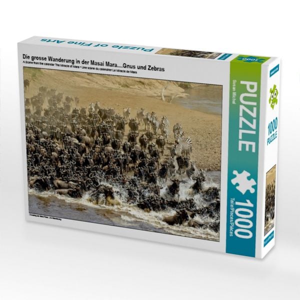 Produktbild: CALVENDO Puzzle Die grosse Wanderung in der Masai Mara....Gnus und Zebras | 1000 Teile Lege-Gr&ouml;&szlig;e 64x48cm Foto-Puzzle f&uuml;r gl&uuml;ckliche Stunden