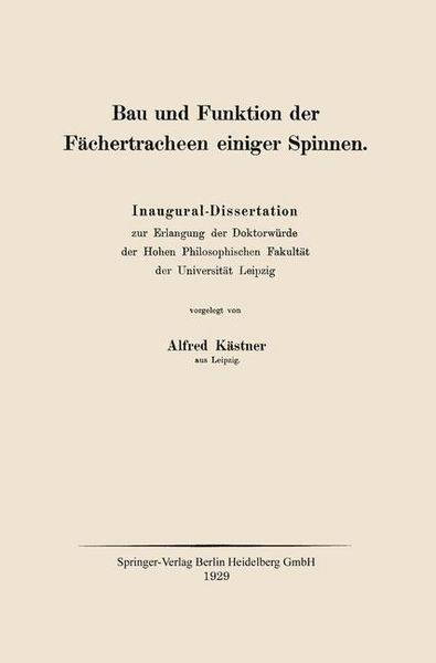 Produktbild: Bau und Funktion der F&auml;chertracheen einiger Spinnen