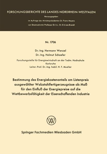 Produktbild: Bestimmung des Energiekostenanteils am Listenpreis ausgew&auml;hlter Walzstahlfertigerzeugnisse als Ma&szlig; f&uuml;r den Einflu&szlig; der Energiepreise auf die Wettbewer