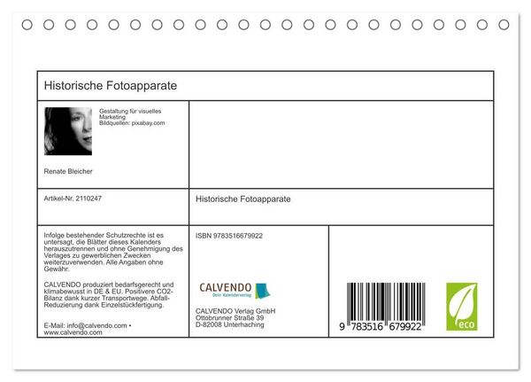 Produktbild: Historische Fotoapparate (Tischkalender 2026 DIN A5 quer), CALVENDO Monatskalender