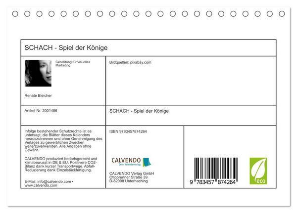 Produktbild: SCHACH - Spiel der K&ouml;nige (Tischkalender 2026 DIN A5 quer), CALVENDO Monatskalender