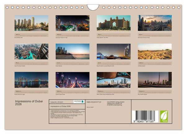 Produktbild: Impressions of Dubai 2026 (Wandkalender 2026 DIN A4 quer), CALVENDO Monatskalender