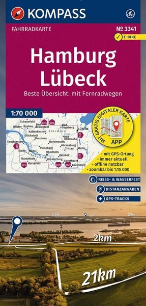 KOMPASS Fahrradkarte 3341 Hamburg, Lübeck 1:70.000, Sonstige von , Kompass-Karten, 9783991542612