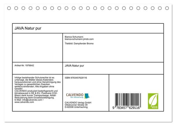Produktbild: JAVA Natur pur (Tischkalender 2026 DIN A5 quer), CALVENDO Monatskalender