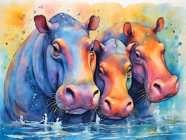 Produktbild: CALVENDO Puzzle Planschende, bunte Nilpferde | 1000 Teile Lege-Gr&ouml;&szlig;e 64x48cm Foto-Puzzle f&uuml;r gl&uuml;ckliche Stunden