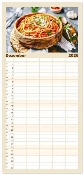 Produktbild: Familienplaner 2026 - Alles Tomate oder was?! - Herzhafte Speisen rund um die Tomate mit 5 Spalten (Wandkalender, 21 x 45 cm) CALVENDO