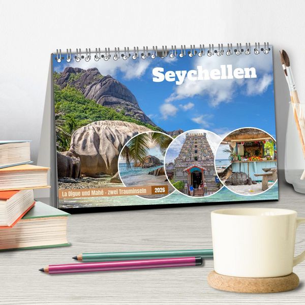 Produktbild: Seychellen: La Digue und Mah&eacute; - zwei Trauminseln (Tischkalender 2026 DIN A5 quer), CALVENDO Monatskalender