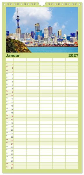 Produktbild: Familienplaner 2027 - Neuseeland - Land der Kontraste mit 5 Spalten (Wandkalender, 21 x 45 cm) CALVENDO