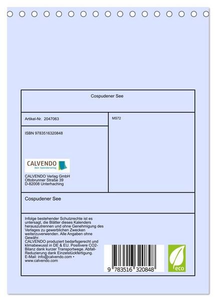 Produktbild: Cospudener See (Tischkalender 2026 DIN A5 hoch), CALVENDO Monatskalender