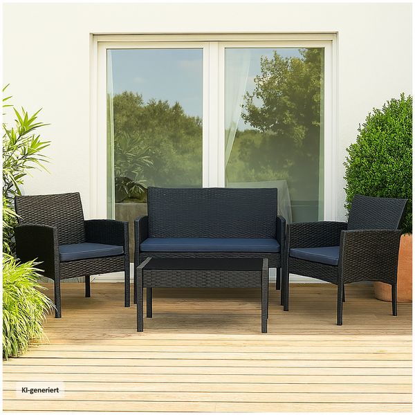 Produktbild: HTI-Living 4-teiliges Polyrattan Lounge-Set mit Tisch 4-teiliges Polyrattan Lounge-Set mit Tisch
