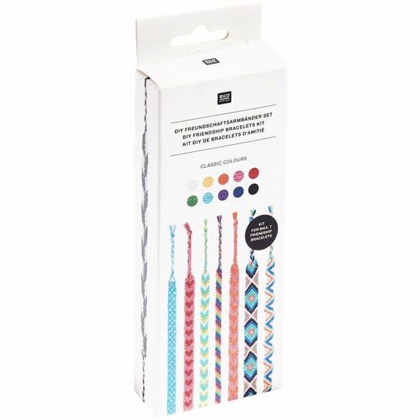 Produktbild: DIY Freundschaftsarmb&auml;nder Set, Classic Colours, 10 x 8 m Stickgarn in 10 verschiedenen Farben, 100 % Baumwolle