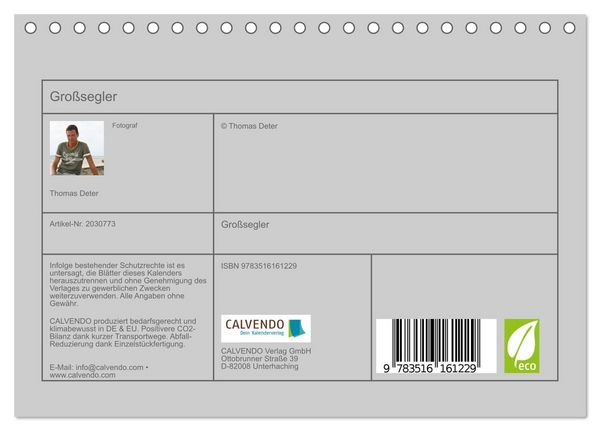 Produktbild: Gro&szlig;segler (Tischkalender 2026 DIN A5 quer), CALVENDO Monatskalender