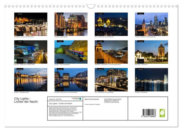 Produktbild: City Lights - Lichter der Nacht (Wandkalender 2026 DIN A3 quer), CALVENDO Monatskalender